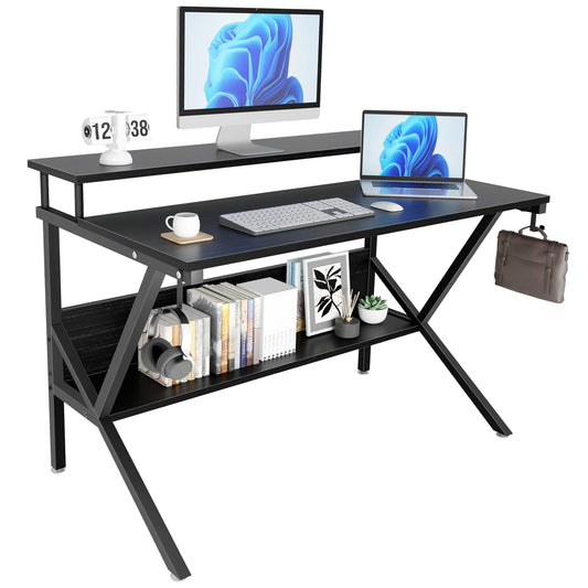 Escritorio de computadora de 2 niveles con mesas auxiliares de 100 cm.