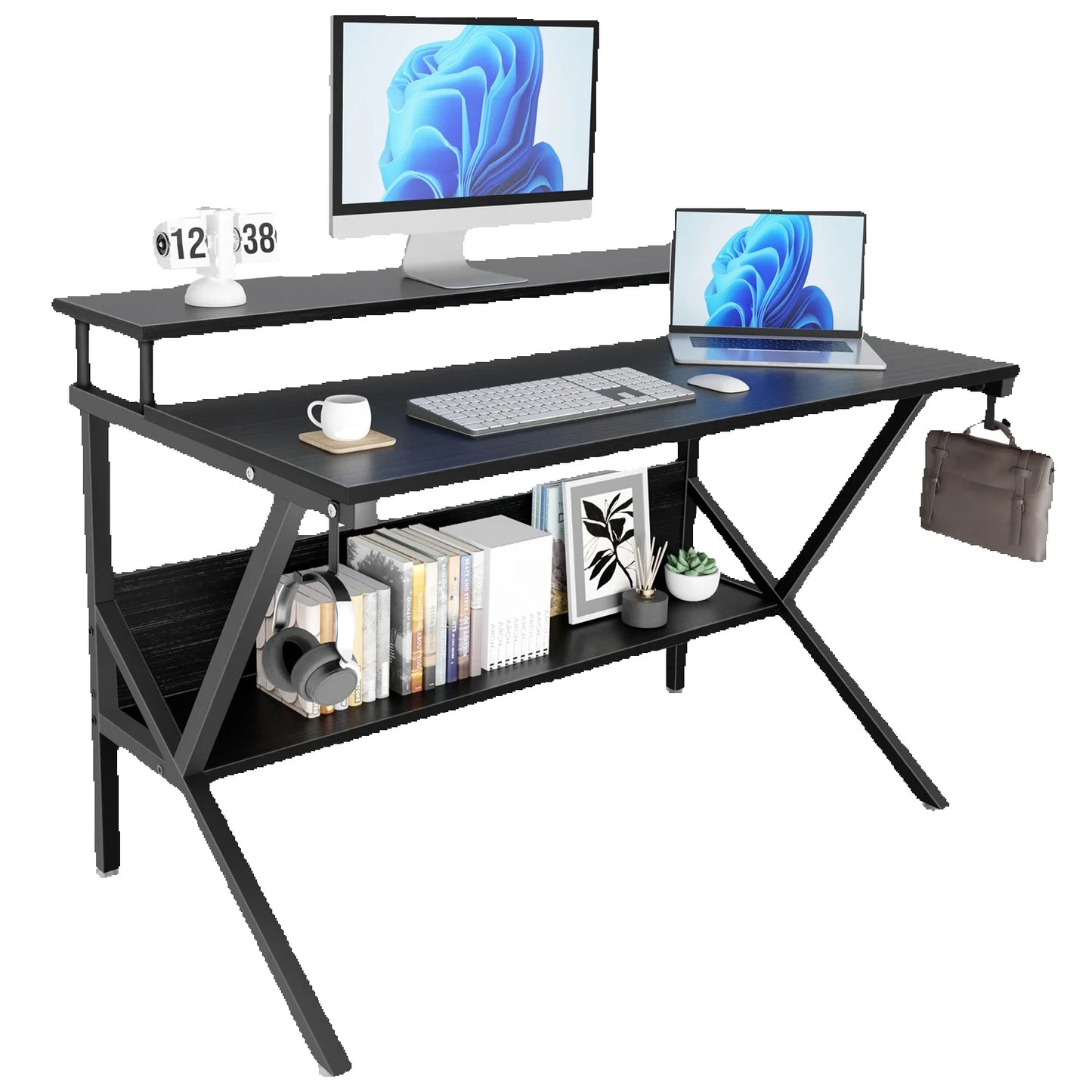 Escritorio de computadora de 2 niveles con mesas auxiliares de 100 cm.